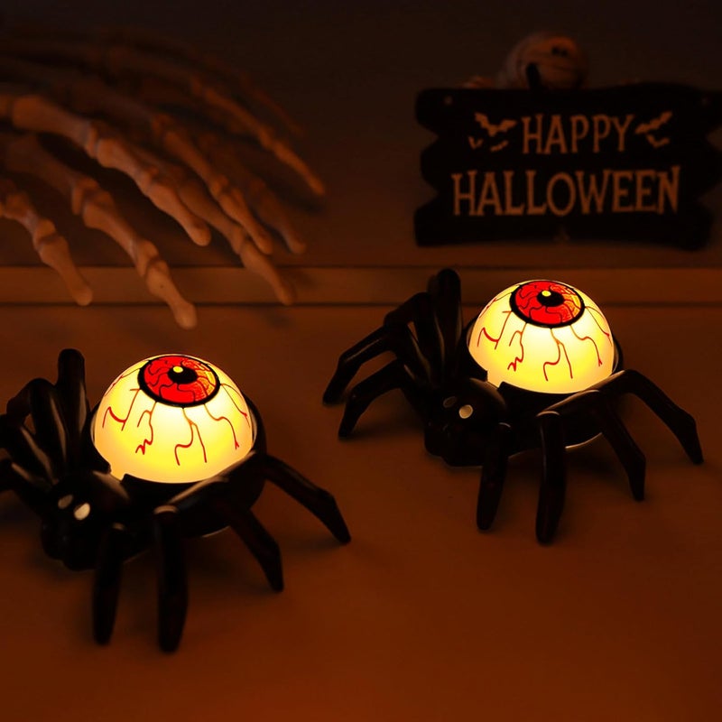 YBB 6 Pcs Halloween Spider Eyeball Tea Lights, LED Flameless Candle Holder Lights Battery Operated for Halloween PartyTable Home Spooky Decor (Eyeball) - Image 3